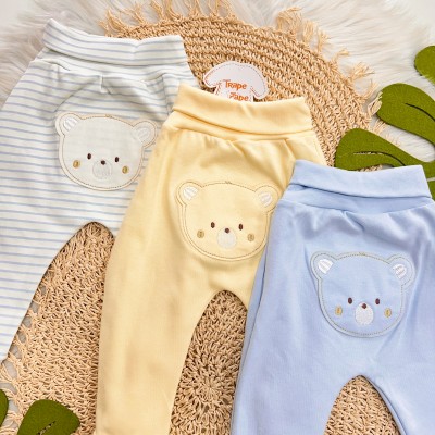     Kit 3 Calças - Ursos Fofos no Bumbum Saruel - Off White, Amarelo e Azul Bebê